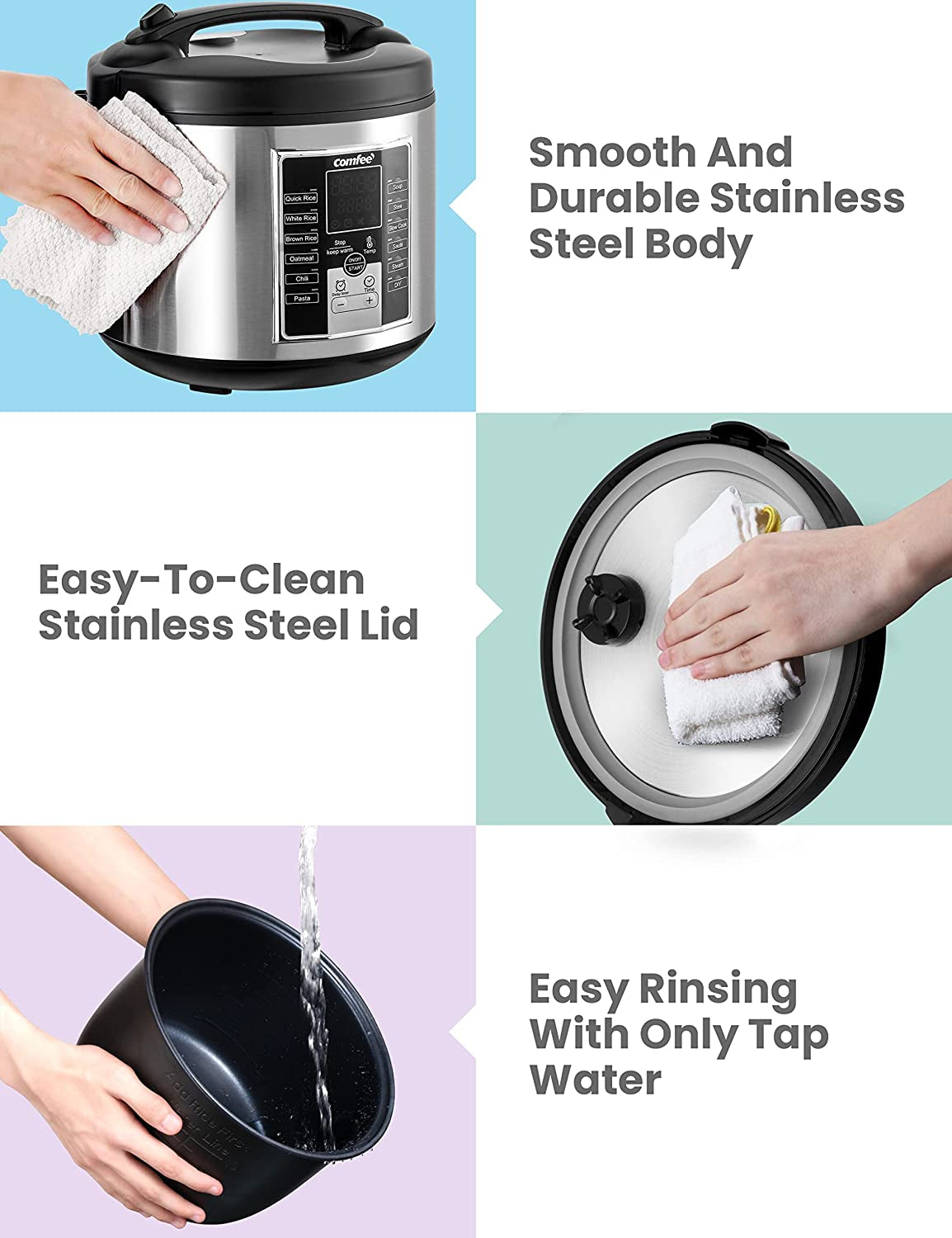 Rice Cooker 10 Cup Uncooked, Food Steamer, Stewpot, Saute All in One (12 Digital Cooking Programs) Multi Cooker Large Capacity 5.2Qt, 24 Hours Preset