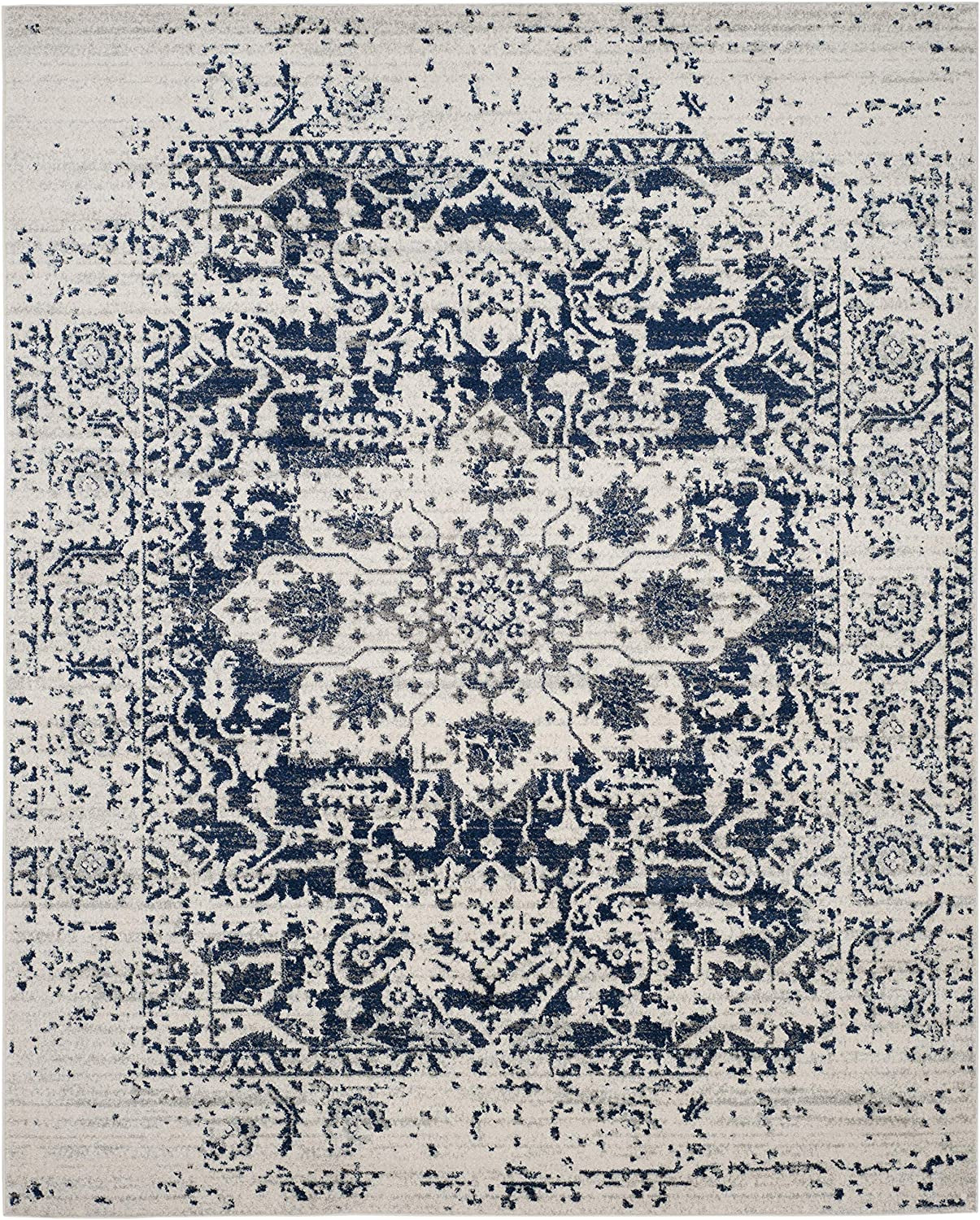 Madison Collection Area Rug - 8' X 10', Cream & Navy, Snowflake Medallion Distressed Design, Non-Shedding & Easy Care, Ideal for High Traffic Areas in Living Room, Bedroom (MAD603D)