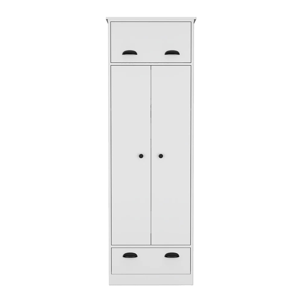 Armoire with Two-Doors Dumas, Top Hinged Drawer and 1-Drawer, White Finish