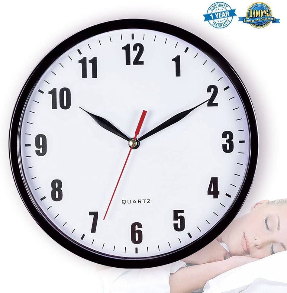 SMARTEN ARTS Black Wall Clocks Battery Operated Wall Clock for Kids Silent Non-Ticking Easy to Read Wall Clock for Bathroom Kitchen Living Room Bedroom in 8 Inches