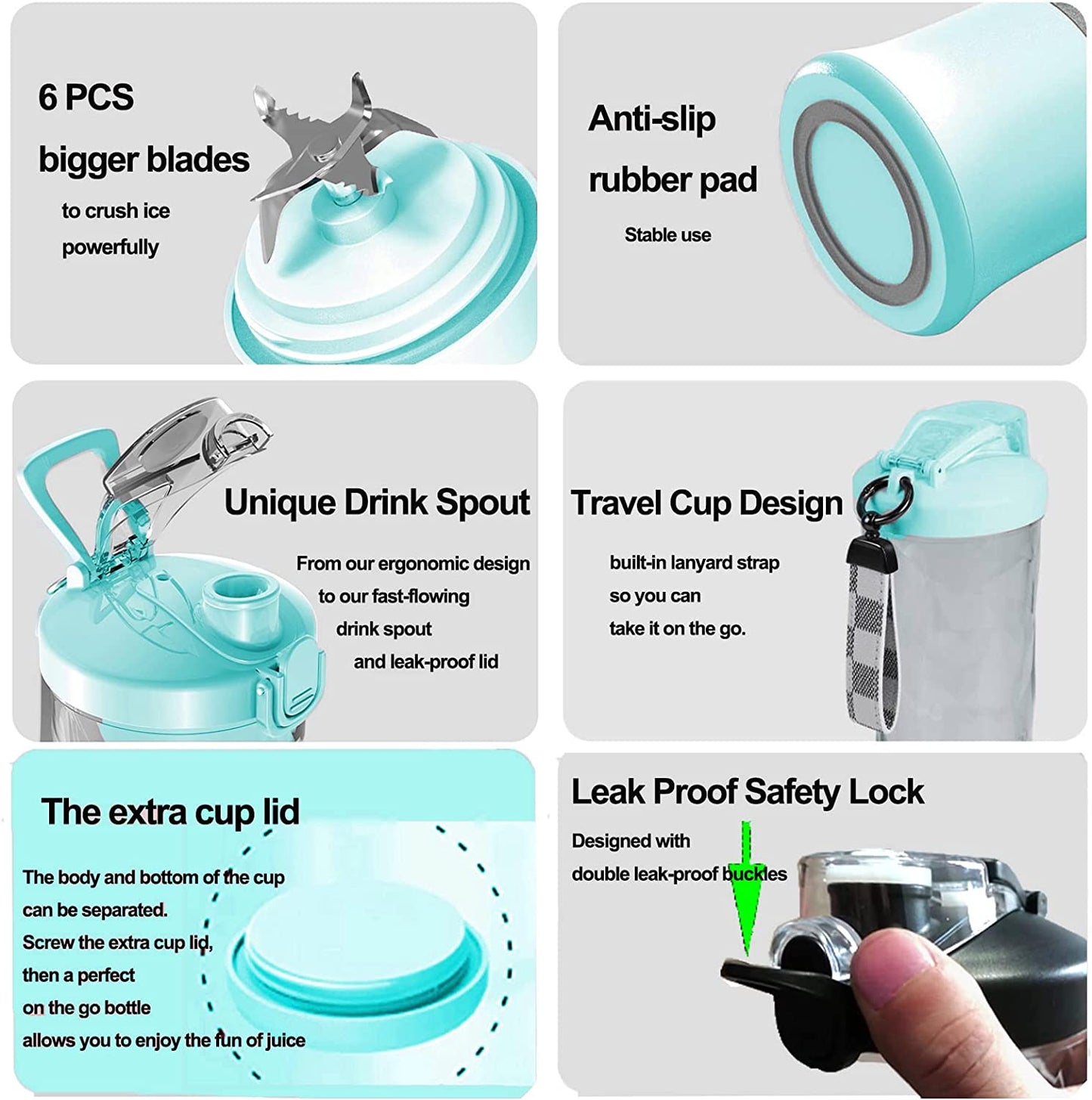 Portable Blender for Shakes and Smoothies,20Oz Travel Juice Blender Cup, Baby Food Crush Ice Frozen Mixing with 6 Blades 4000Mah Rechargeable Battery,For Home, Travel, Office (Light Blue)