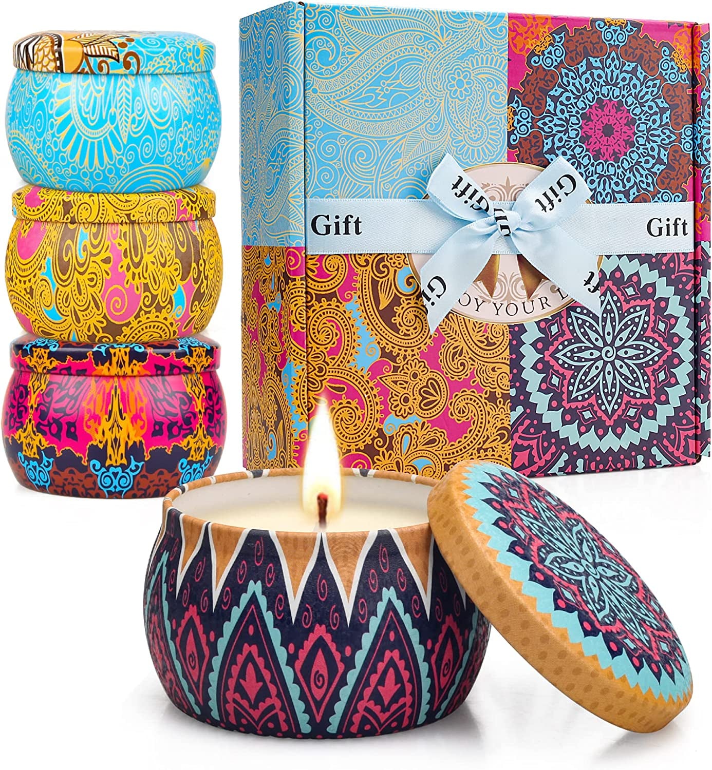 Scented Candles Gifts Set for Women, Aromatherapy Candles for Home Scented, Upgraded Large Tin of Soy Candle Lavender Candle Birthday Gifts for Women Girlfriend Mom Bath Spa Meditation Candles