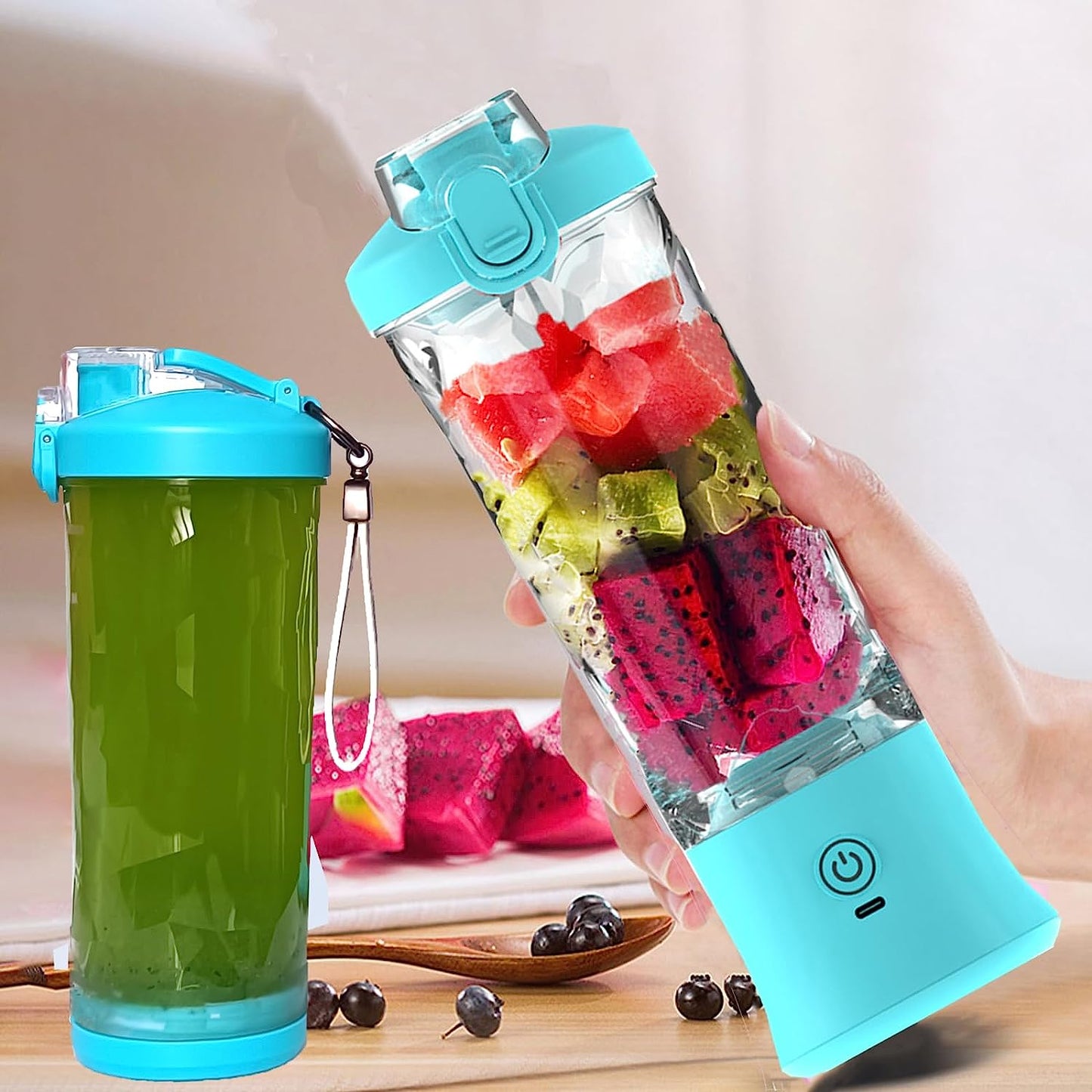 Portable Blender for Shakes and Smoothies,20Oz Travel Juice Blender Cup, Baby Food Crush Ice Frozen Mixing with 6 Blades 4000Mah Rechargeable Battery,For Home, Travel, Office (Light Blue)
