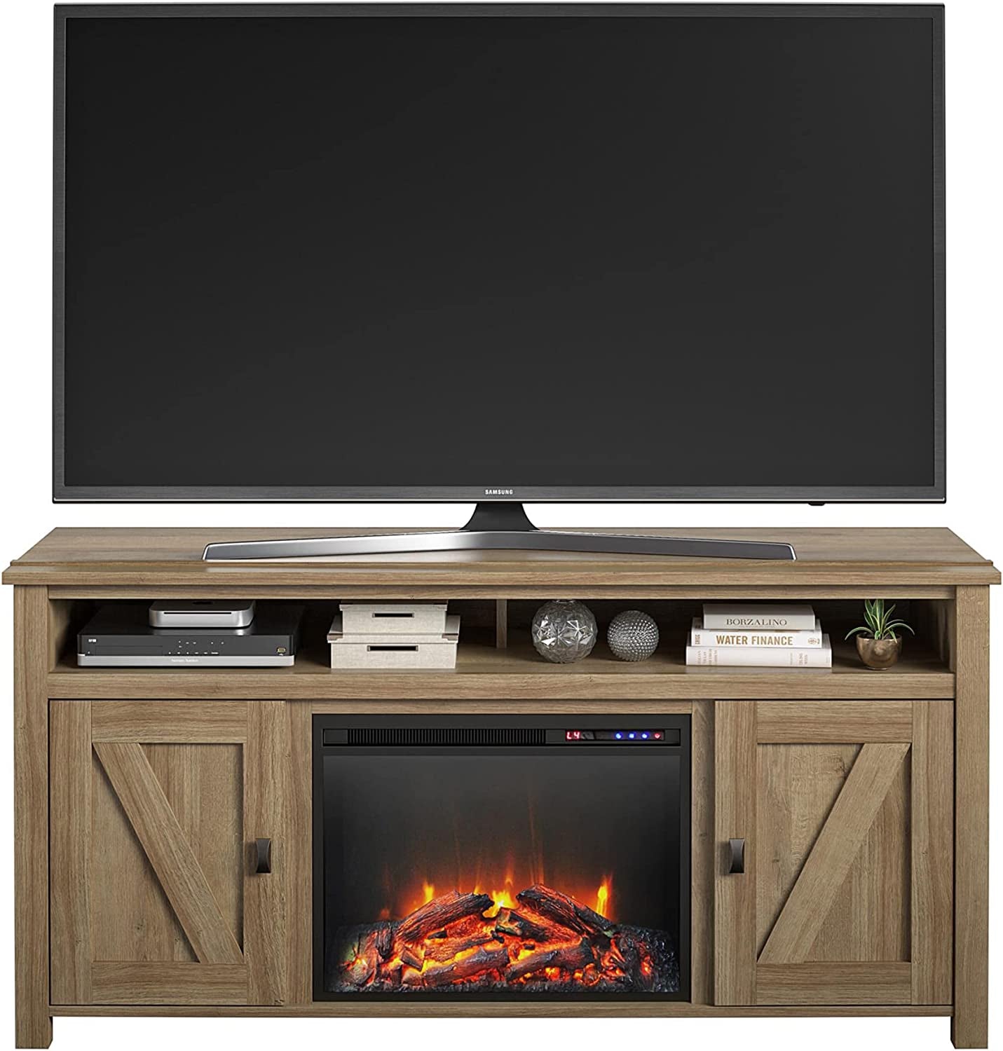 Ameriwood Home Farmington Electric Fireplace TV Console for Tvs up to 60", Natural