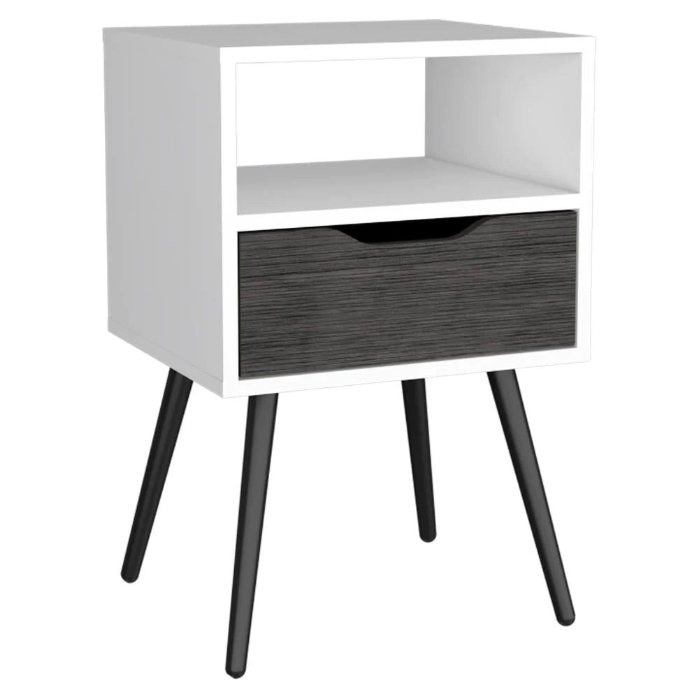 Nightstand Fugaz, Open Shelf, Single Drawer, Smokey Oak / White Finish