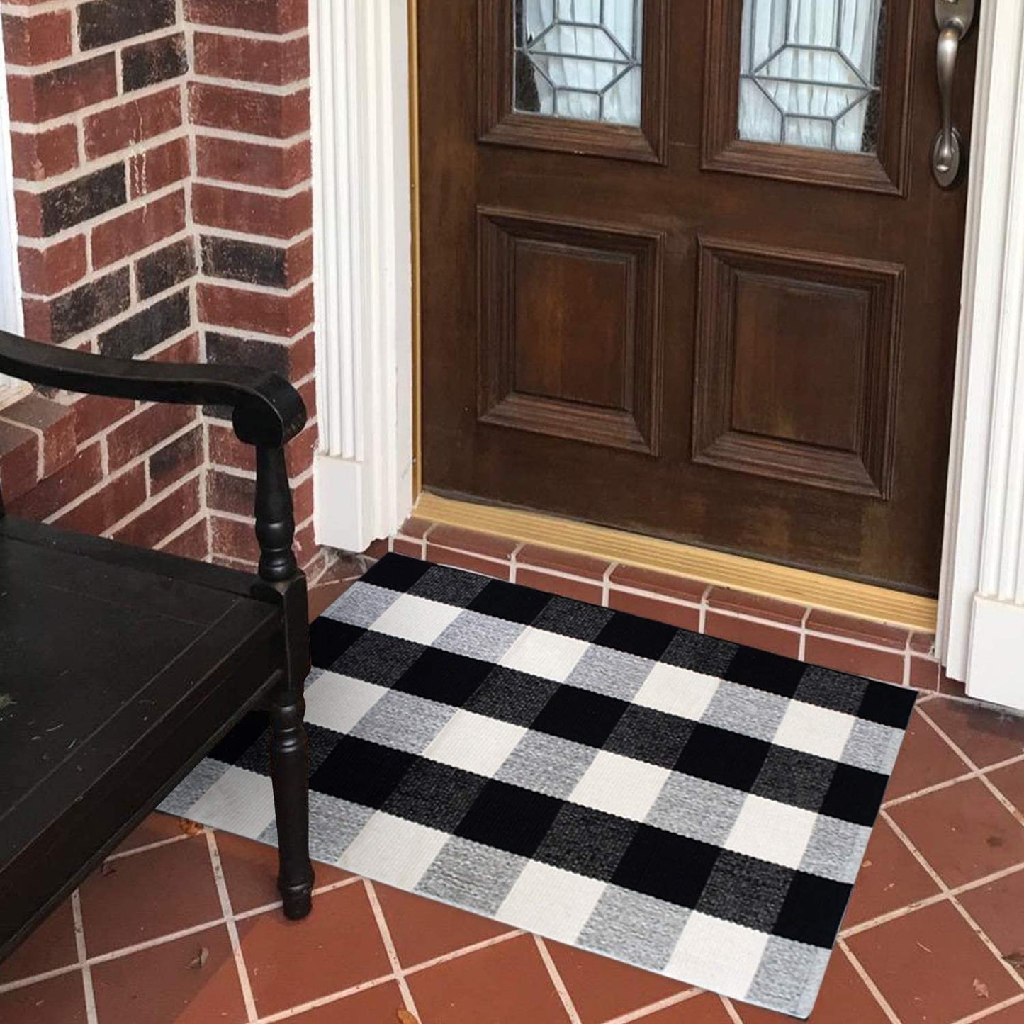 Buffalo Check Rug 2X3 Black and White Buffalo Plaid Doormat Washable Woven Rug for Welcome Mat Kitchen Bathroom Outdoor Porch Gingham Rug