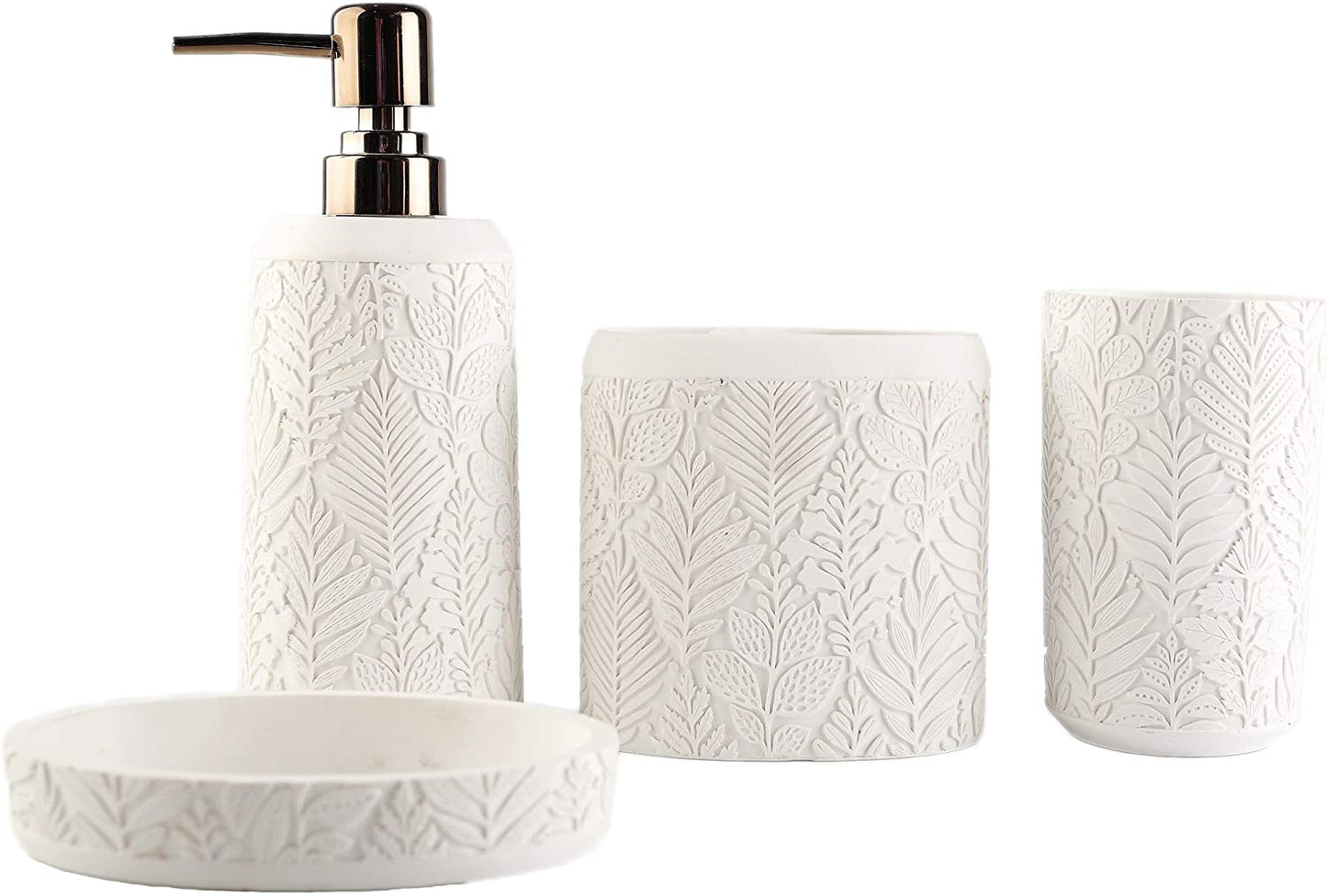 Bathroom Accessories Set,Toothbrush Holder,Farmhouse Decor,4 Pcs Resin Gift Apartment Necessities, Contain Toothbrush Cup,Soap Dispenser & Dish,Tumbler