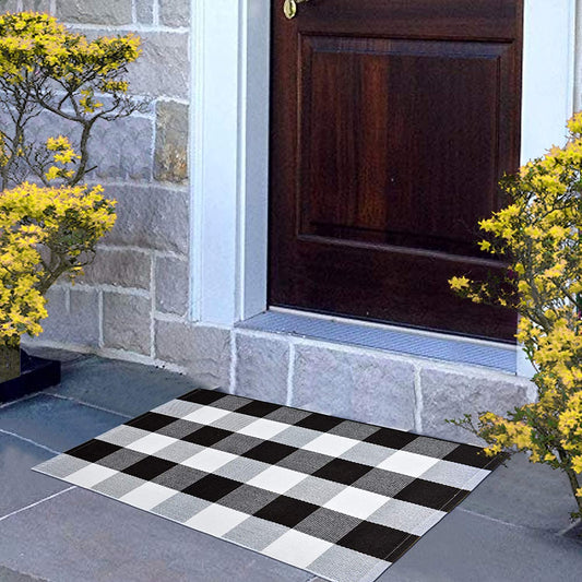 Buffalo Check Rug 2X3 Black and White Buffalo Plaid Doormat Washable Woven Rug for Welcome Mat Kitchen Bathroom Outdoor Porch Gingham Rug