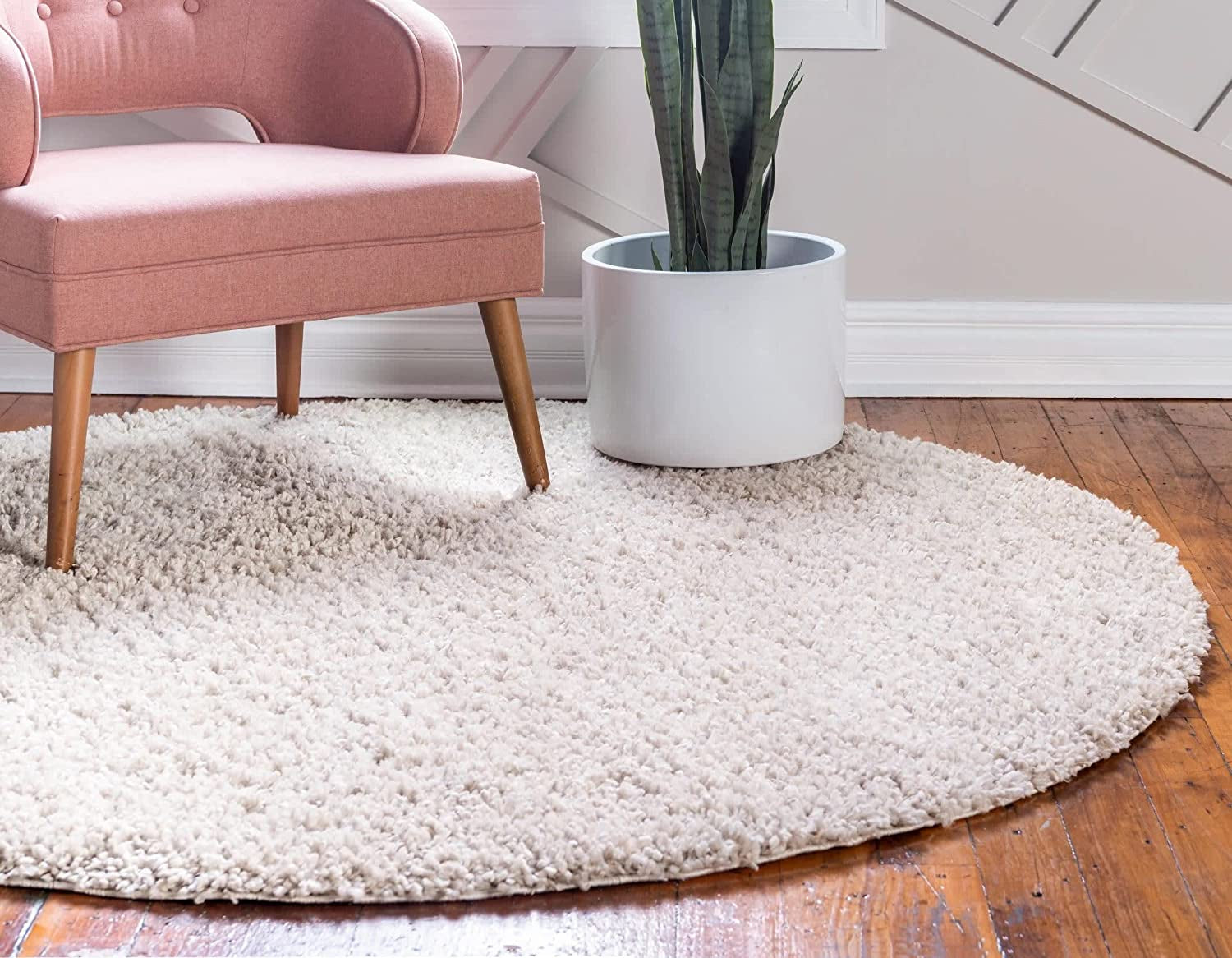 Davos Shag Collection Area Rug - Solid (4' 1" Round, Linen)