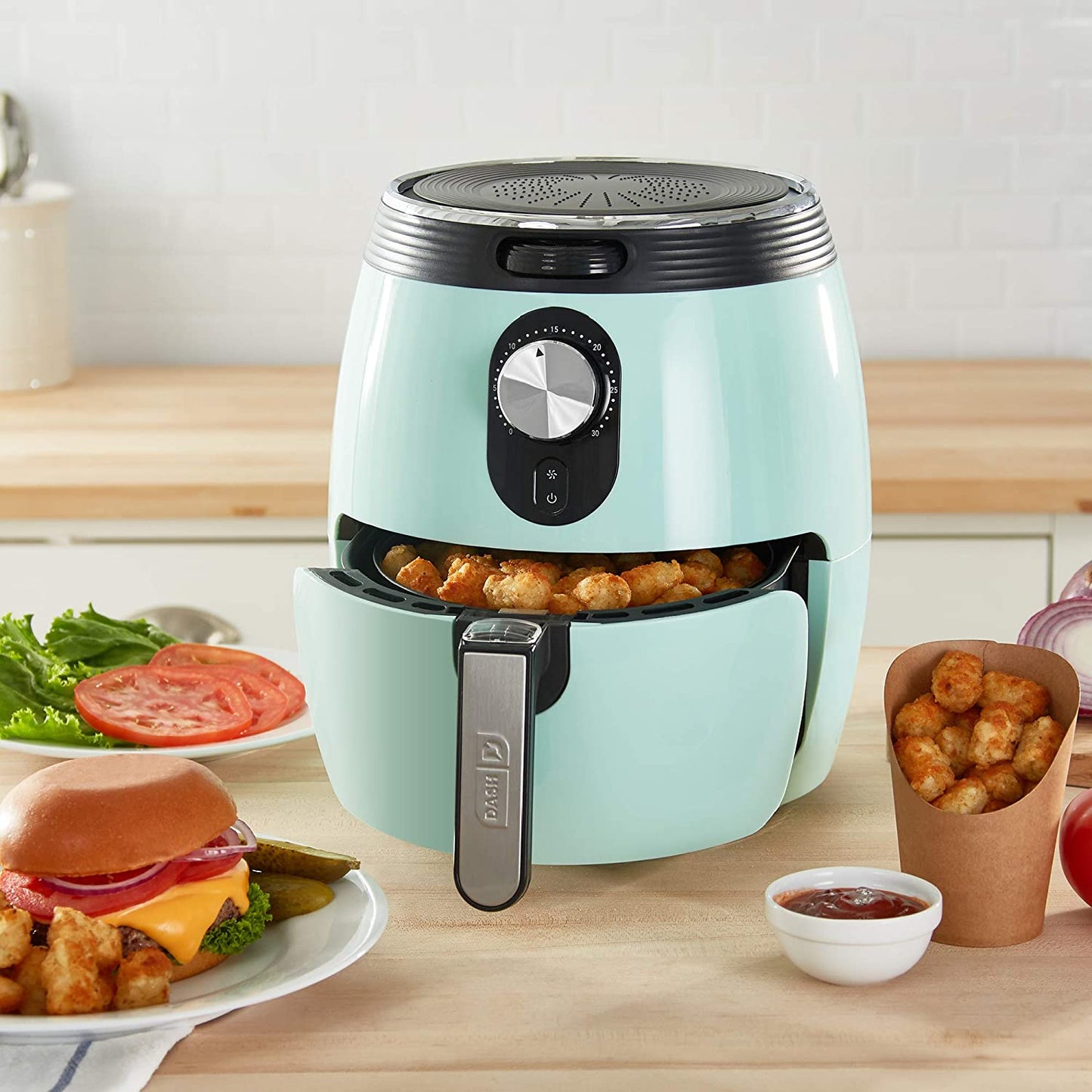 Deluxe Electric Air Fryer + Oven Cooker with Temperature Control, Non-Stick Fry Basket, Recipe Guide + Auto Shut off Feature, 1200-Watt, 3 Quart - Aqua