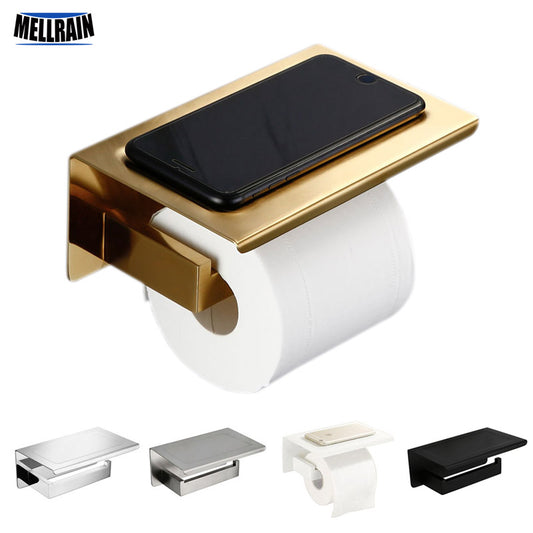 Brushed Gold SUS304 Toilet Paper Holder with Shelf Bathroom Hardware Accessories Tissue Holder Black / Chrome / White Color