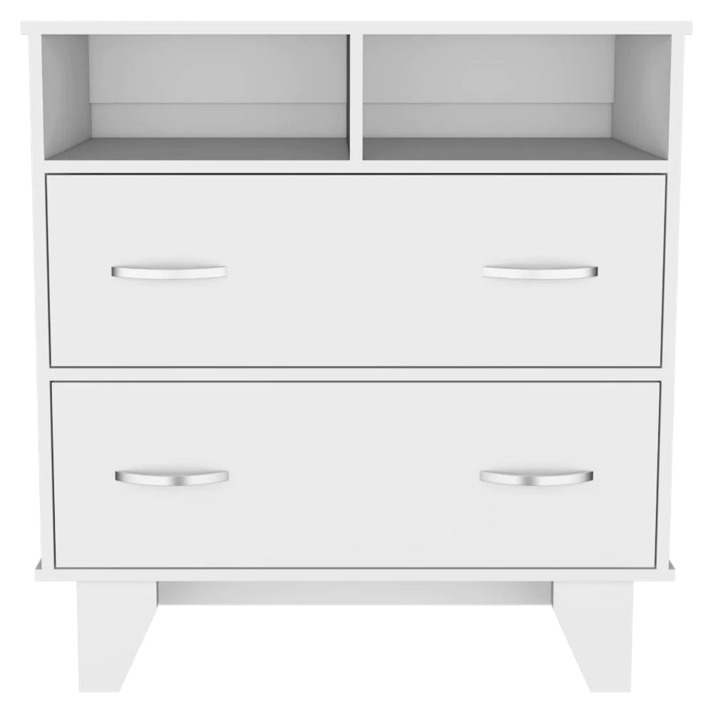 Double Drawer Dresser Arabi, Two Shelves, White Finish
