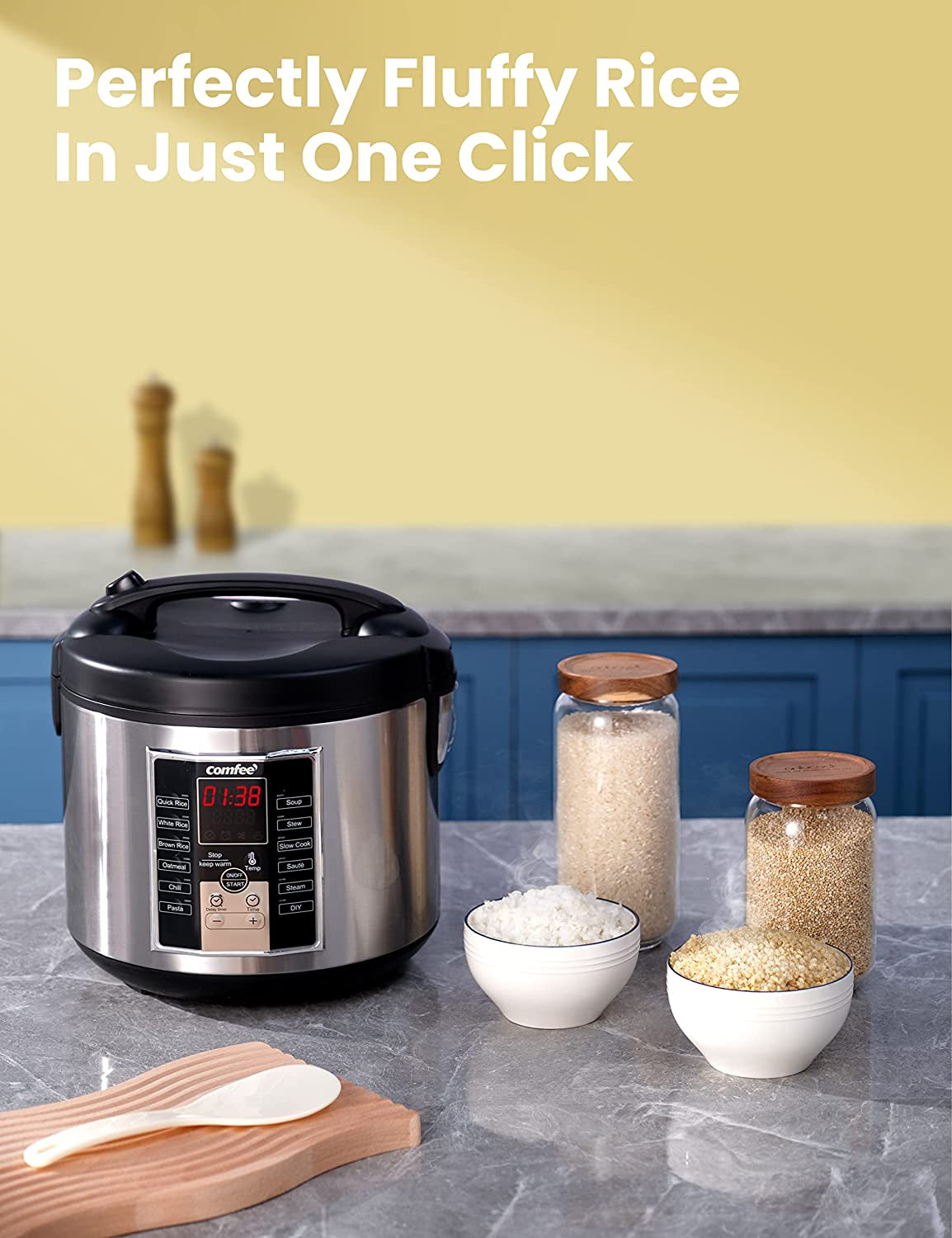 Rice Cooker 10 Cup Uncooked, Food Steamer, Stewpot, Saute All in One (12 Digital Cooking Programs) Multi Cooker Large Capacity 5.2Qt, 24 Hours Preset