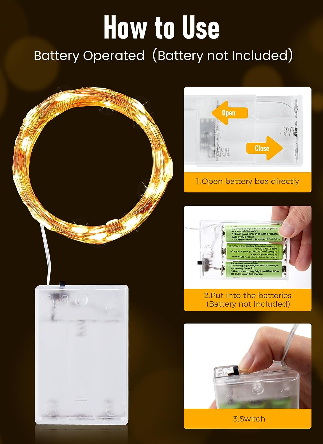 Minetom Fairy Lights Battery Operated, 33FT 100 LED Mini Battery Powered String Lights Copper Wire Twinkle Lights Mason Jar Lights, Waterproof Starry Firefly Lights for Party Wedding Christmas Decor