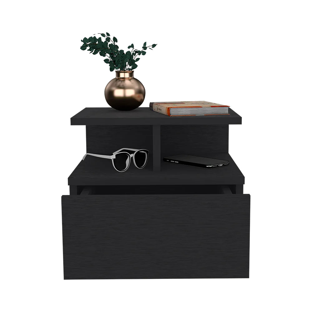 Bundle X2 - Floating Nightstand Flopini, One Drawer, Black Wengue Finish