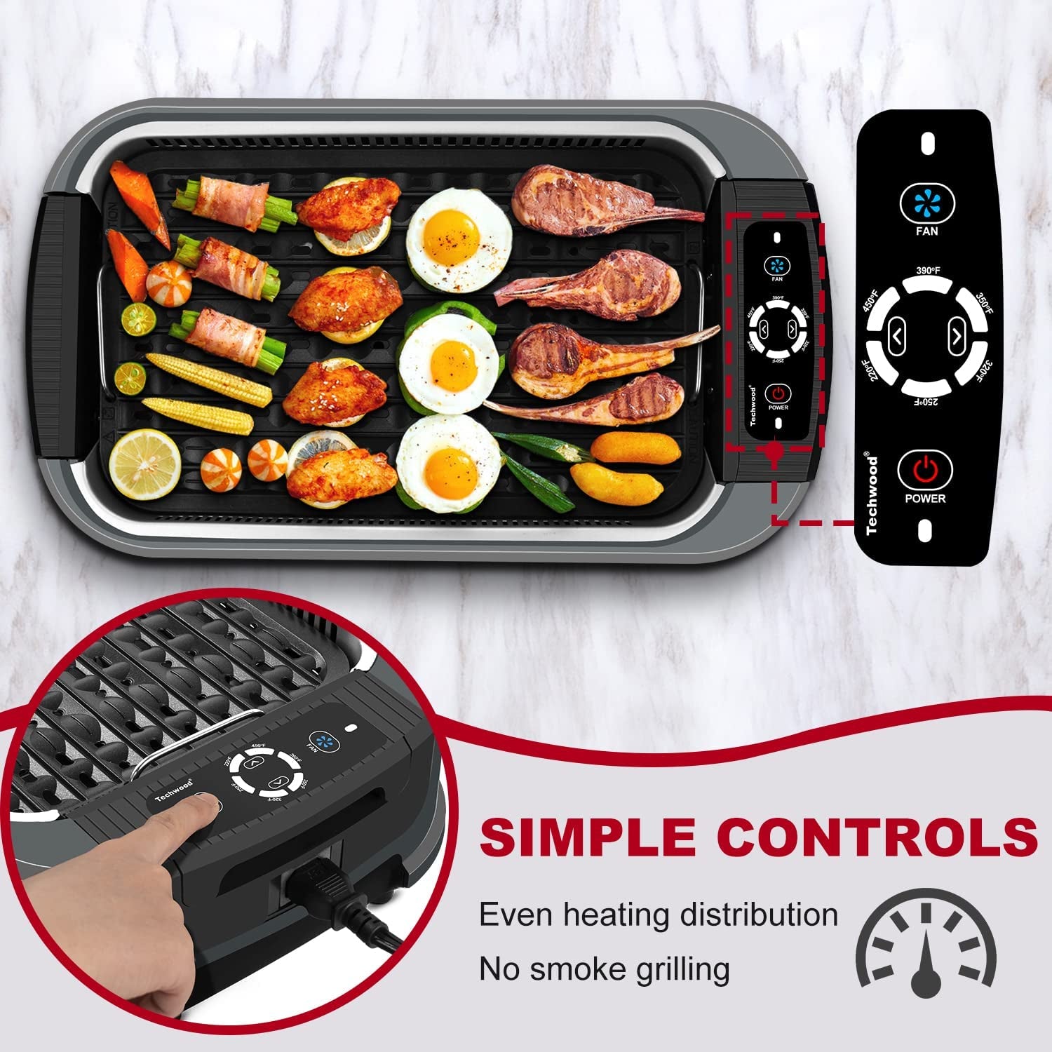 Indoor Grill Smokeless Grill, 1500W Indoor Korean BBQ Electric Tabletop Grill with Tempered Glass Lid, Removable Grill and Griddle Plates with Drip Tray