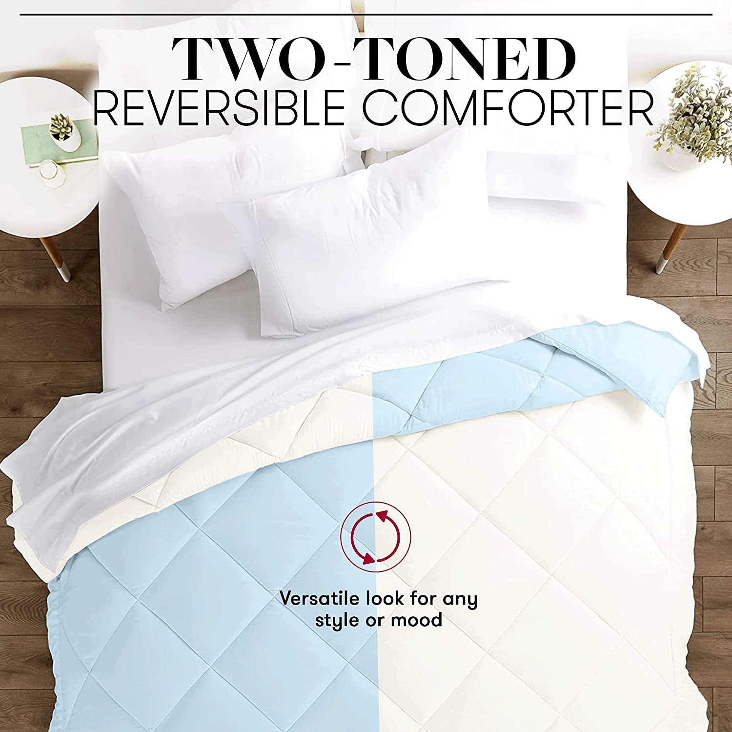 Beckham Hotel Collection Goose down Alternative Reversible Comforter - All Season - Premium Quality Luxury Comforter - Full/Queen - Aqua/Ivory