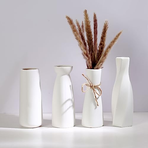 Ceramic Vase - Flowers Vases Modern Home Decor, White Geometric Decorative Vase for Living Room, Dried Flower Vase, Mantel, Table Decoration