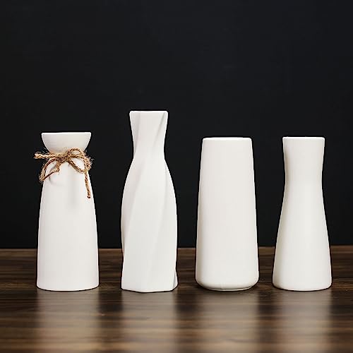 Ceramic Vase - Flowers Vases Modern Home Decor, White Geometric Decorative Vase for Living Room, Dried Flower Vase, Mantel, Table Decoration