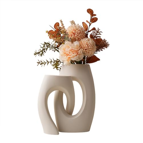 White Modern Art Unique Cross Ceramic Vases Set of 2, Perfect for Room Home Office Hotel Restaurant Farmhouse Decor Decoration, Safe Delivery (White)