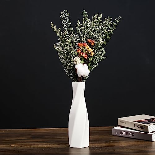 Ceramic Vase - Flowers Vases Modern Home Decor, White Geometric Decorative Vase for Living Room, Dried Flower Vase, Mantel, Table Decoration