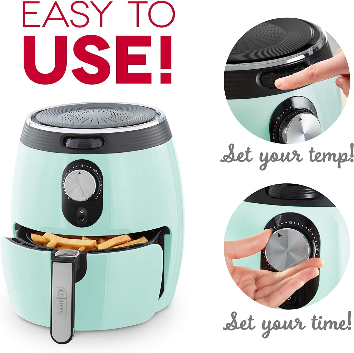 Deluxe Electric Air Fryer + Oven Cooker with Temperature Control, Non-Stick Fry Basket, Recipe Guide + Auto Shut off Feature, 1200-Watt, 3 Quart - Aqua