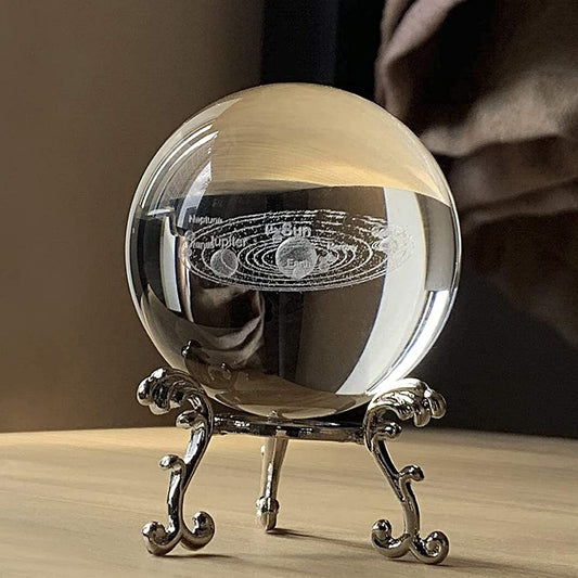 Crystal 2.4 Inch (60Mm) Solar System Crystal Ball with Sliver-Plated Flowering Stand,Fengshui Glass Ball Home Decoration
