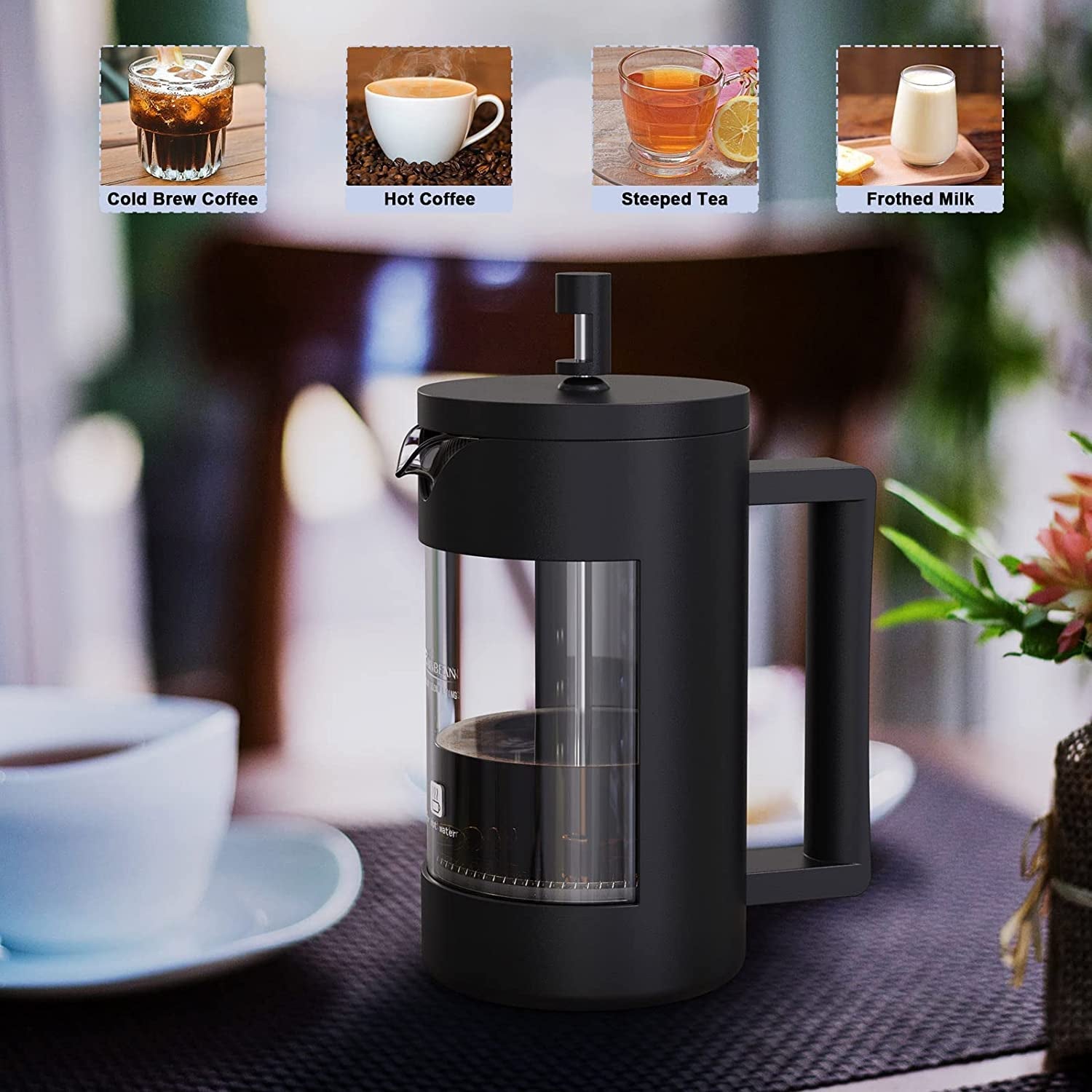 French Press Coffee Maker 12 Oz, Camping French Coffee Press Glass, Heat Resistant Thickened Glass Coffee Press, 100% BPA Free Prensa Francesa, Rust-Free and Dishwasher Safe (12 Oz)