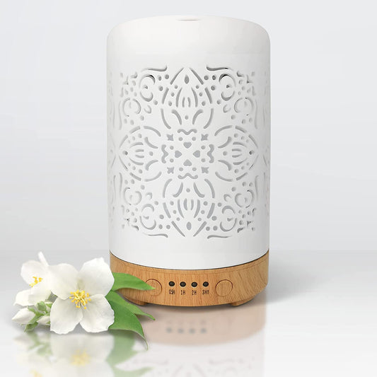 Essential Oil Diffuser White Ceramic Diffuser 100 Ml Timers Night Lights and Auto off Function Home Office Humidifier Aromatherapy Diffusers for Essential Oils