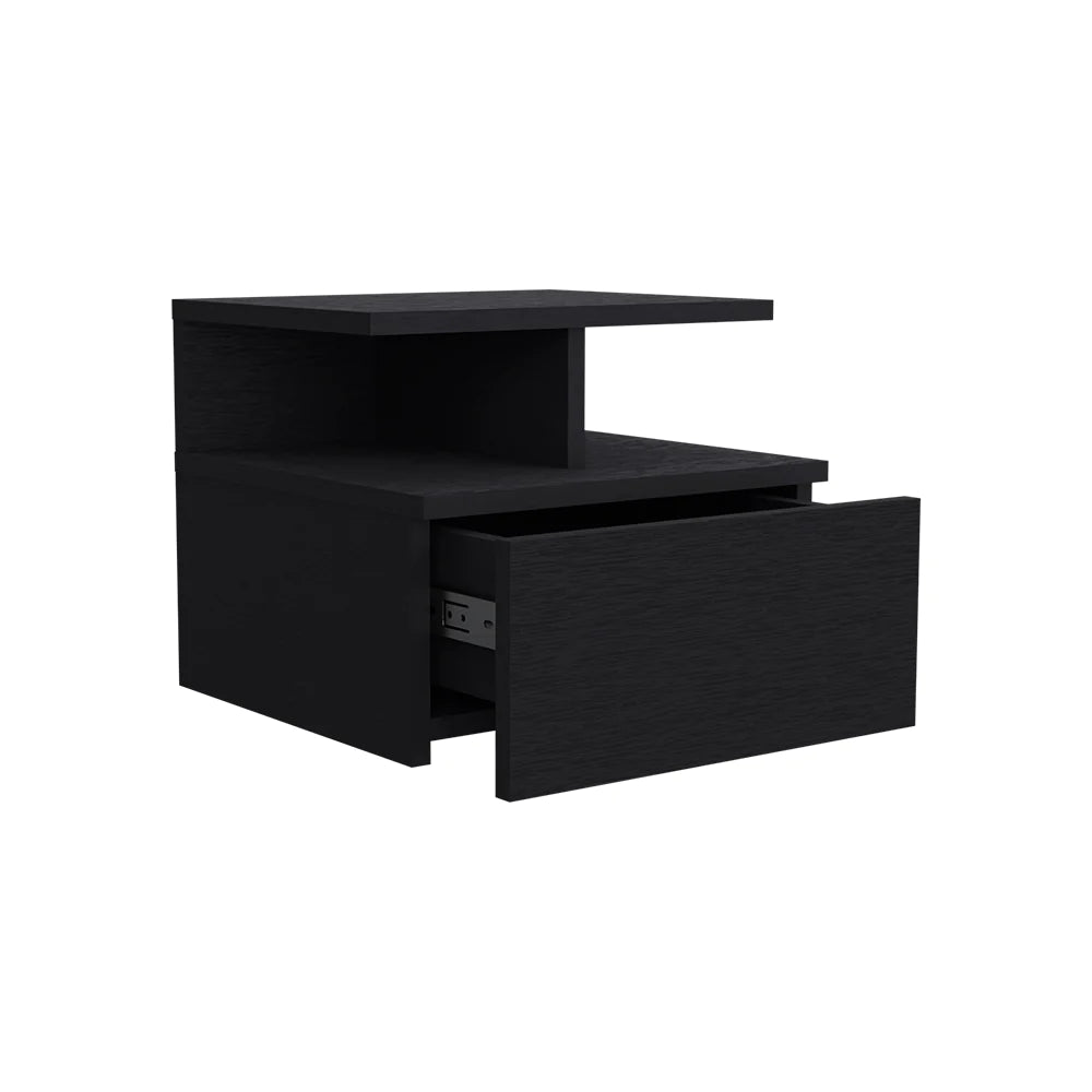 Bundle X2 - Floating Nightstand Flopini, One Drawer, Black Wengue Finish