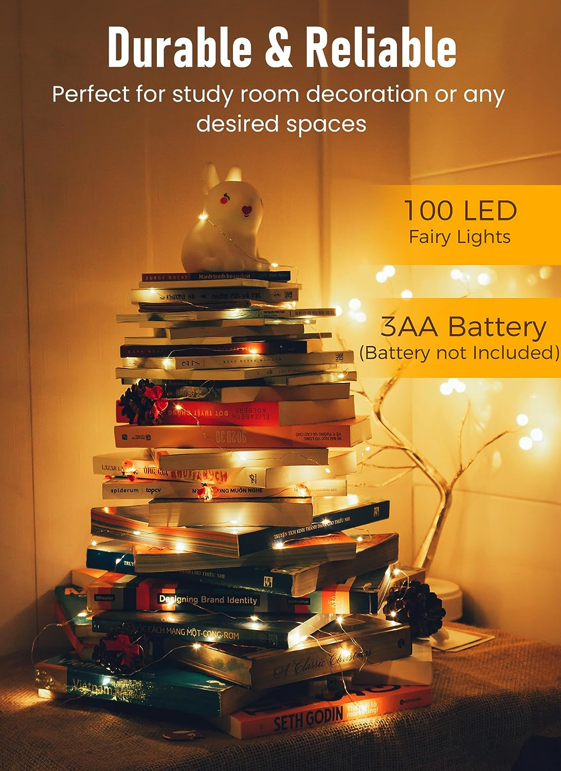 Minetom Fairy Lights Battery Operated, 33FT 100 LED Mini Battery Powered String Lights Copper Wire Twinkle Lights Mason Jar Lights, Waterproof Starry Firefly Lights for Party Wedding Christmas Decor