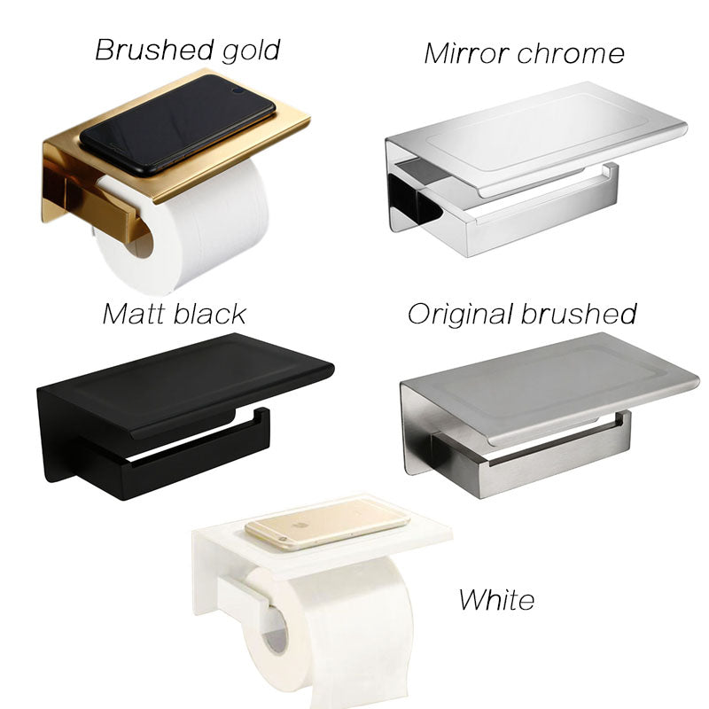 Brushed Gold SUS304 Toilet Paper Holder with Shelf Bathroom Hardware Accessories Tissue Holder Black / Chrome / White Color
