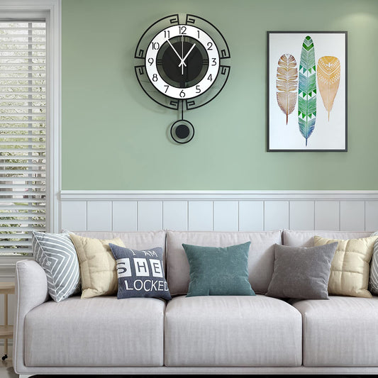 Wall Clock for Living Room Decor, Decorative Modern Wall Clocks with Pendulum for Bedroom Kitchen Office Home, 14.6 Inch Big Decoration Wall Clock Battery Operated, Silent Clock Non Ticking