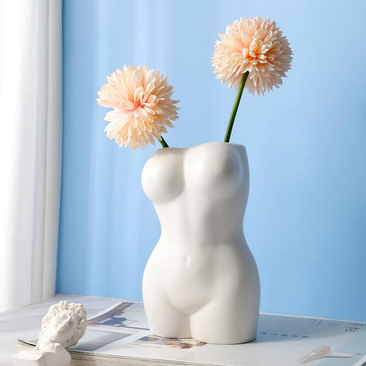 Flower Vase, Body Flower Vase ,White Plated Glossy Vase,Hand-Plated Made Sculpture Vase,Decor Vase for Home Office Wedding Party Holiday
