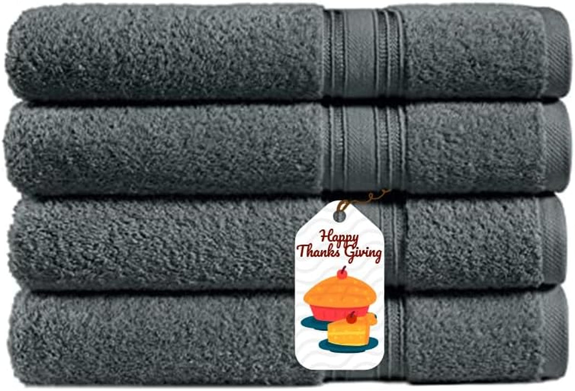 Large Bath Towels Set of 4, 100% Cotton Ultra Low Twist Bath Towel Set, Quick Dry Towels for Bathroom, Super Absorbent Bathroom Towels, Oversized Bath Towels - Grey Towels