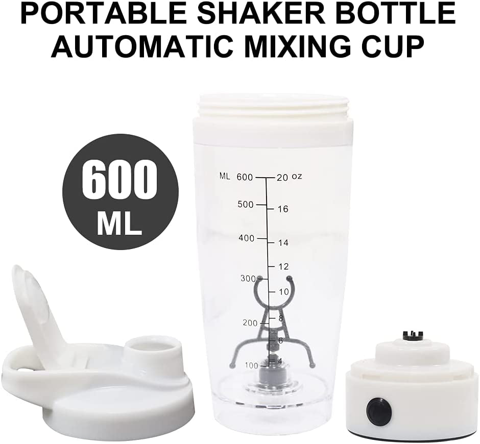 Self Mixing Mug Electric Protein Shaker Bottle, Protein Shaker Cup, 25 Oz High-Torque Battery-Powered Blender Shake Bottle,Portable,Self-Stirring Mug for Various Powder (White)