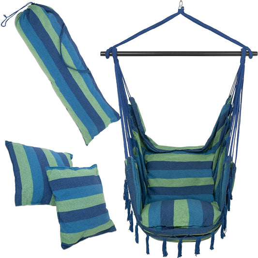 Hanging Chair Outdoor & Indoor- Sturdy & Safe Hammock Chair - Stylish Boho Hanging Chair for Bedroom Decor - Easy to Assemble Hammock Swing - Comfy Padded Hanging Swing - Swinging Chair
