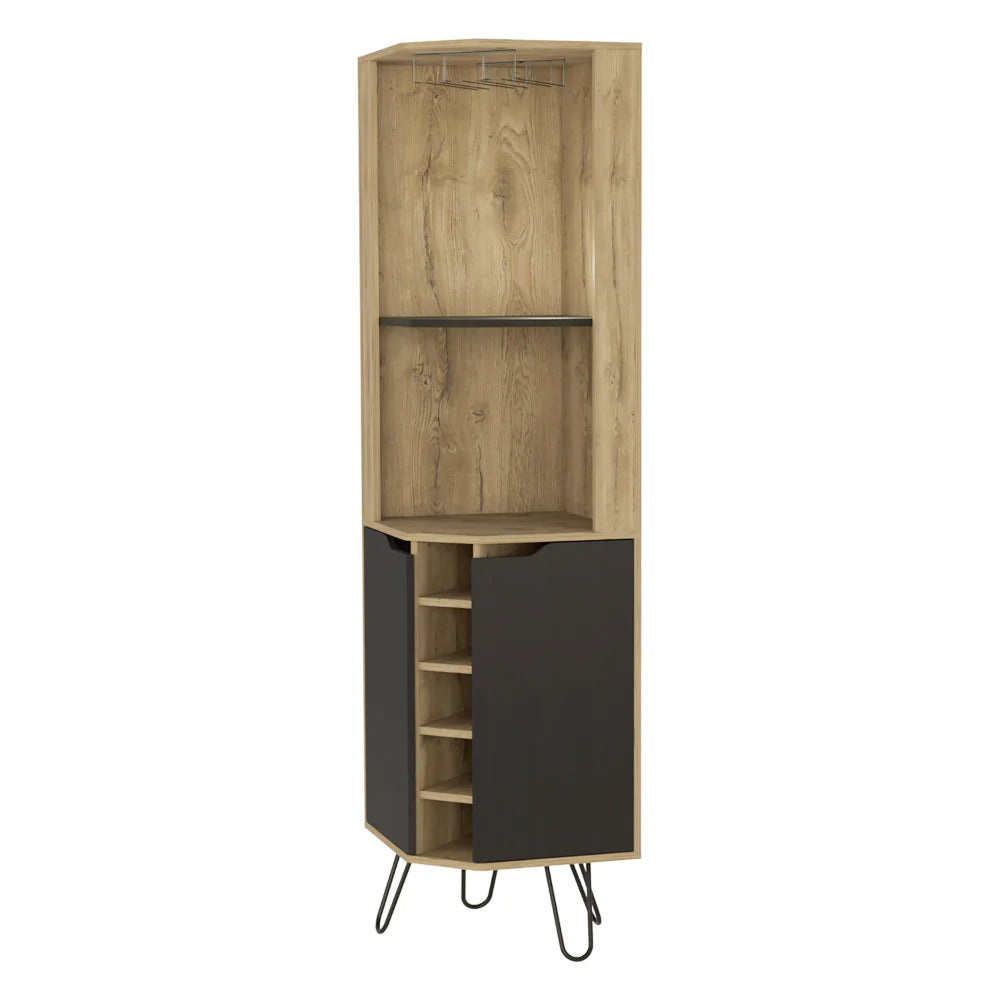 Corner Bar Cabinet Leverkusen, Six Wine Cubbies, Aged Oak / Black Wengue Finish