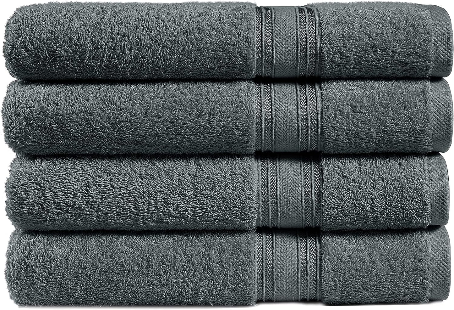 Large Bath Towels Set of 4, 100% Cotton Ultra Low Twist Bath Towel Set, Quick Dry Towels for Bathroom, Super Absorbent Bathroom Towels, Oversized Bath Towels - Grey Towels