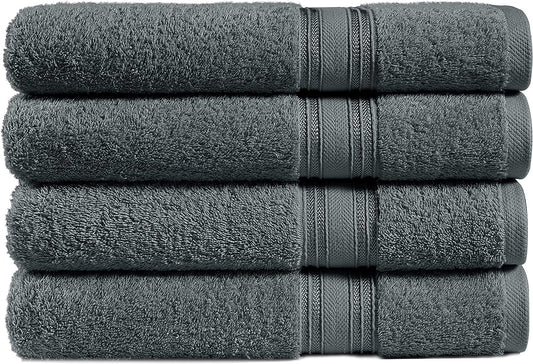 Large Bath Towels Set of 4, 100% Cotton Ultra Low Twist Bath Towel Set, Quick Dry Towels for Bathroom, Super Absorbent Bathroom Towels, Oversized Bath Towels - Grey Towels