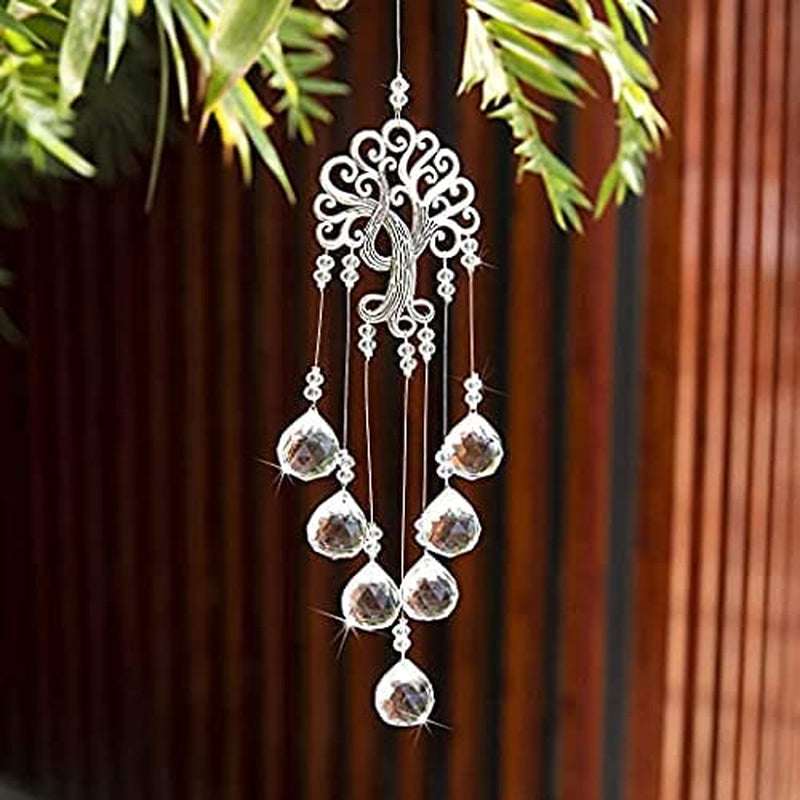 Garden Hanging Crystal Suncatchers Rainbow Makers with Crystal Ball Prisms and Metal Tree of Life for Garden Outdoor Home Kids Room Window