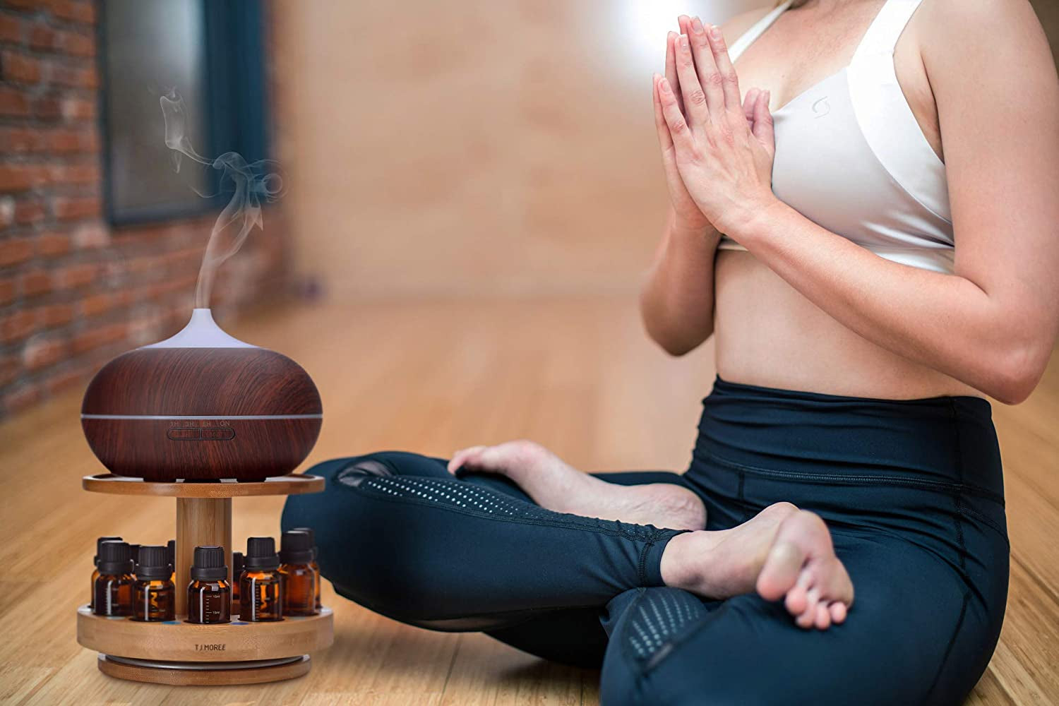 Bamboo Diffuser Holder Carousel- 2 Tier Height Increase Rack with Upper Tray for Holding Diffuser, for 5Ml, 10Ml, 15Ml, 20Ml Essential Oils Bottles