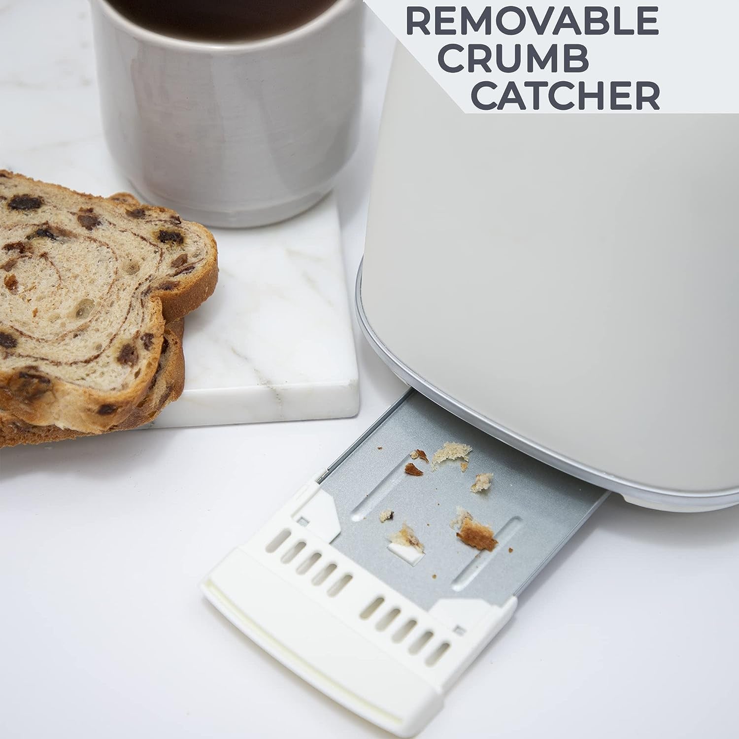 Retro Rounded Bread Toaster, 2 Slice Stainless Steel Toaster with Removable Crumb Tray, Wide Slot with 6 Browning Levels, Bagel, Defrost and Cancel Options (Cream)