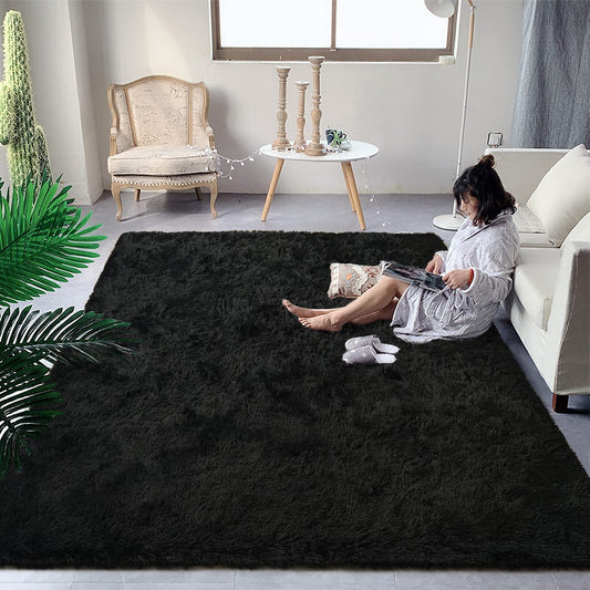 Super Soft Shaggy Rugs Fluffy Carpets, 3X5 Ft, Black Area Rug for Living Room Bedroom Girls Kids Room Nursery Home Decor, Non-Slip Plush Indoor Floor Bedside Rug, 3X5 Feet Black