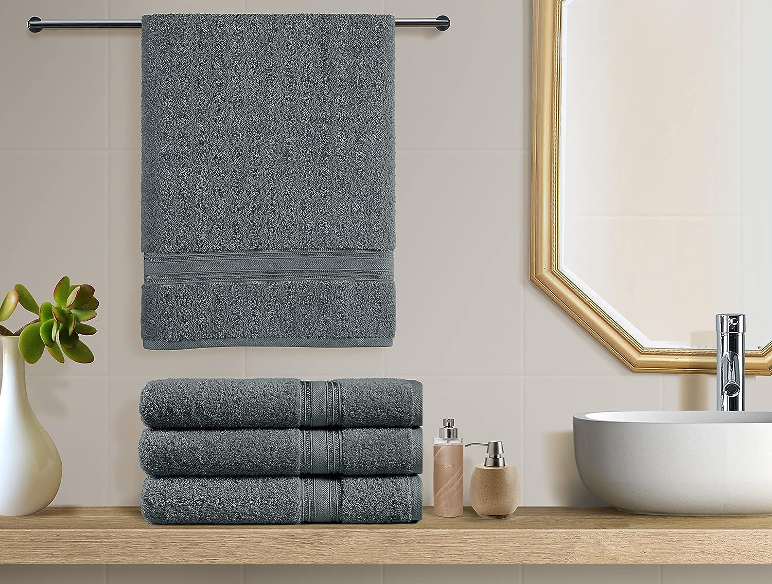 Large Bath Towels Set of 4, 100% Cotton Ultra Low Twist Bath Towel Set, Quick Dry Towels for Bathroom, Super Absorbent Bathroom Towels, Oversized Bath Towels - Grey Towels