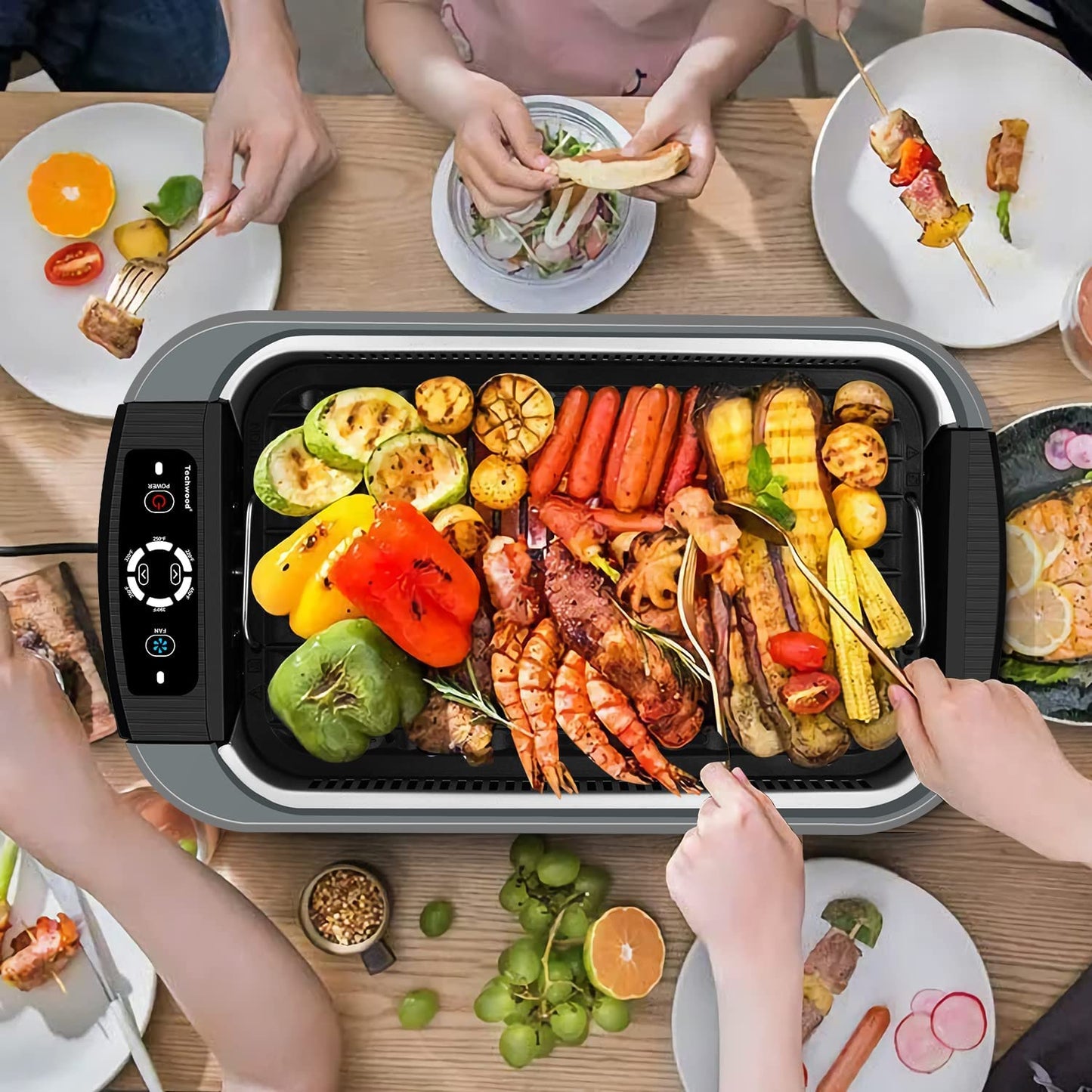 Indoor Grill Smokeless Grill, 1500W Indoor Korean BBQ Electric Tabletop Grill with Tempered Glass Lid, Removable Grill and Griddle Plates with Drip Tray