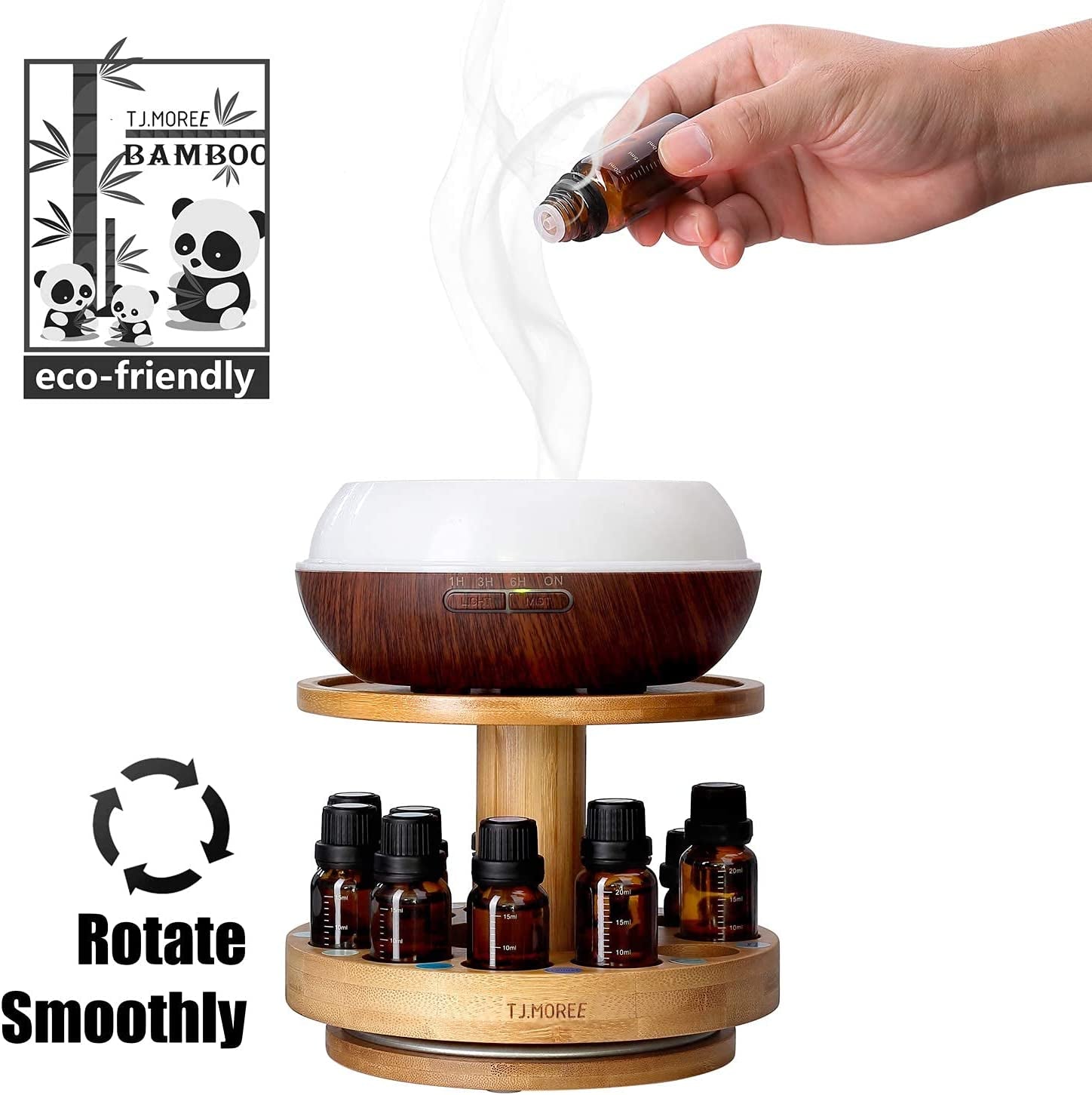 Bamboo Diffuser Holder Carousel- 2 Tier Height Increase Rack with Upper Tray for Holding Diffuser, for 5Ml, 10Ml, 15Ml, 20Ml Essential Oils Bottles