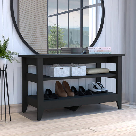 Storage Bench Susho, Upper and Lower Shelf, Black Wengue Finish