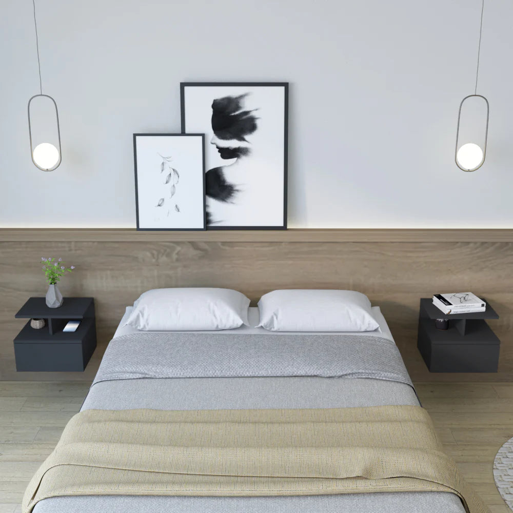 Bundle X2 - Floating Nightstand Flopini, One Drawer, Black Wengue Finish