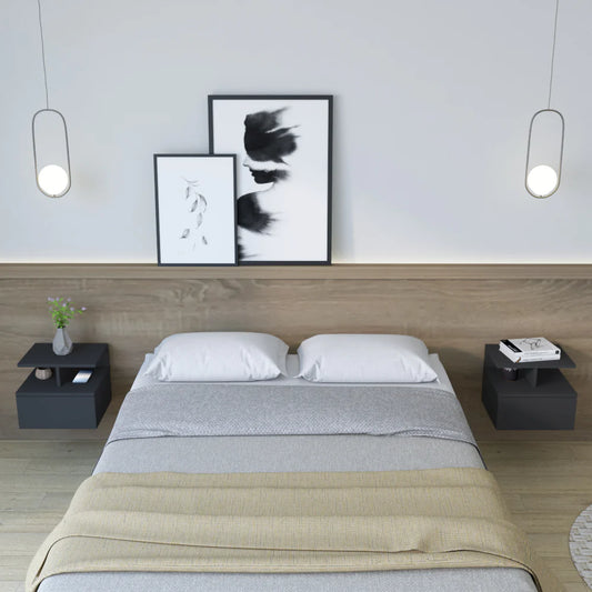 Bundle X2 - Floating Nightstand Flopini, One Drawer, Black Wengue Finish